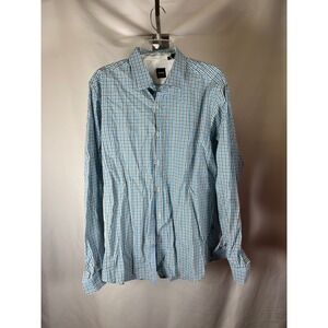 Hugo Boss Regular Fit Mens XL Blue Brown GinghamCheck Button Down Shirt Long Slv
